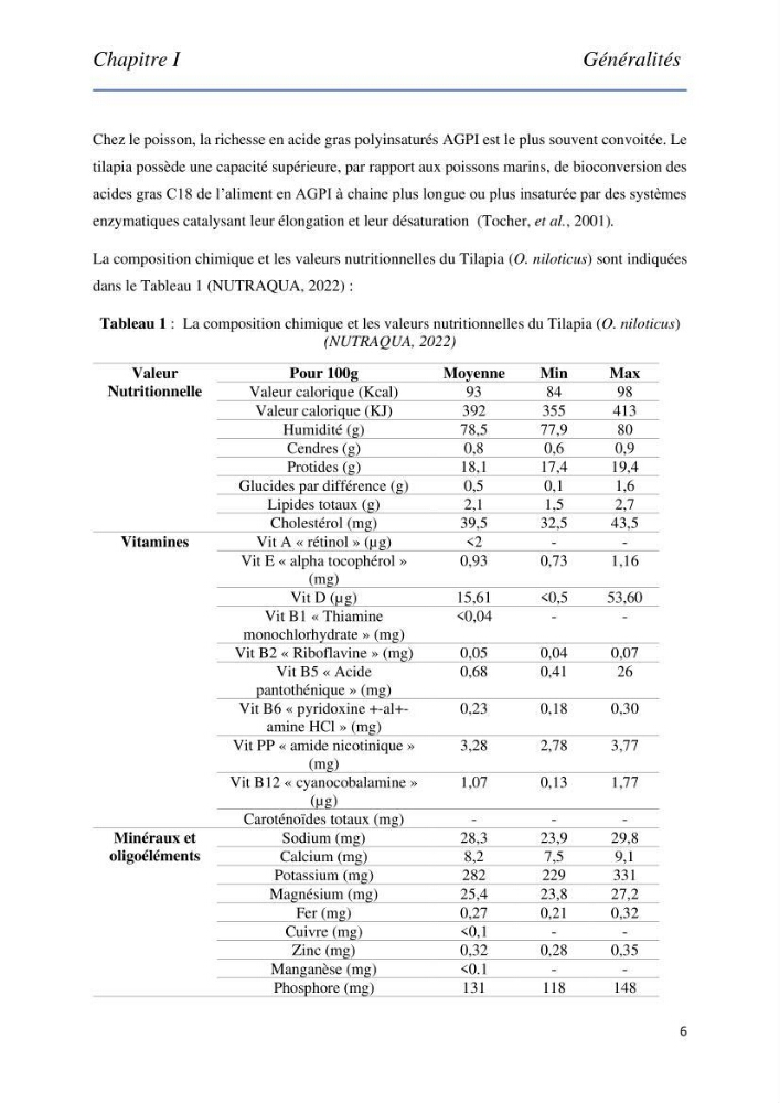 Evaluation de la qualité Organoleptique, Hygiénique et Nutritionnelle du Tilapia (Oreochromis sp.) de deux fermes aquacoles.
