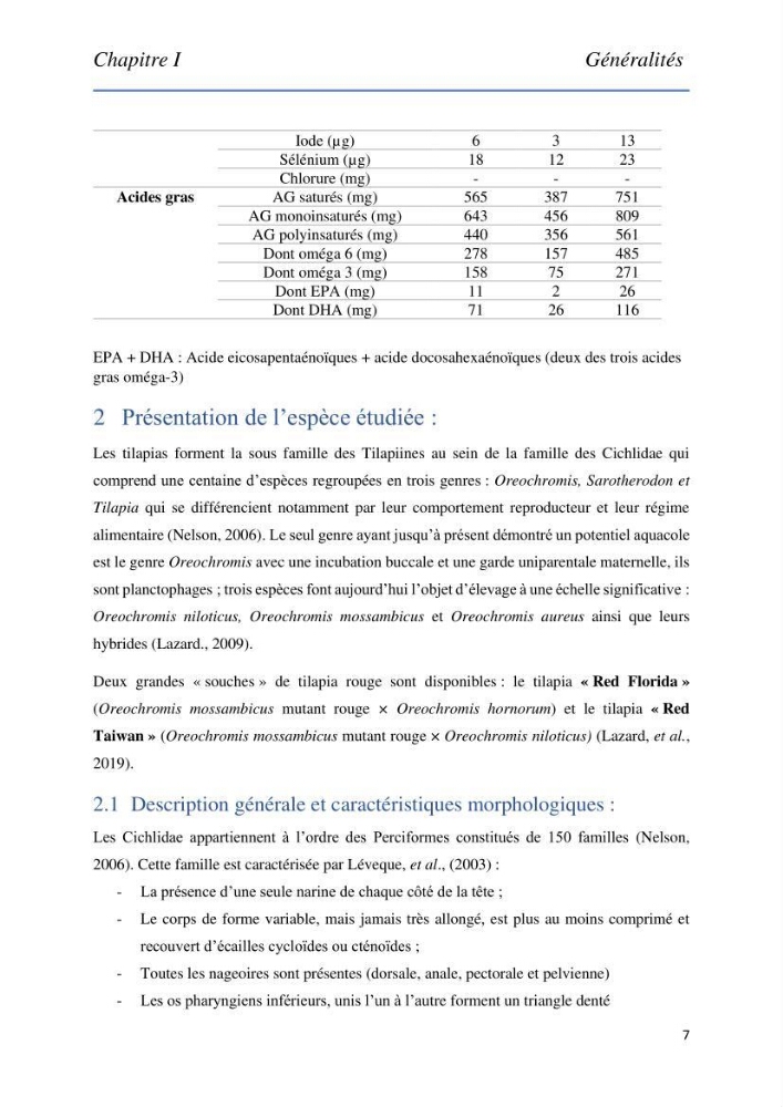 Evaluation de la qualité Organoleptique, Hygiénique et Nutritionnelle du Tilapia (Oreochromis sp.) de deux fermes aquacoles.
