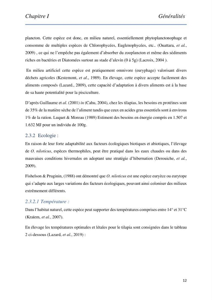 Evaluation de la qualité Organoleptique, Hygiénique et Nutritionnelle du Tilapia (Oreochromis sp.) de deux fermes aquacoles.