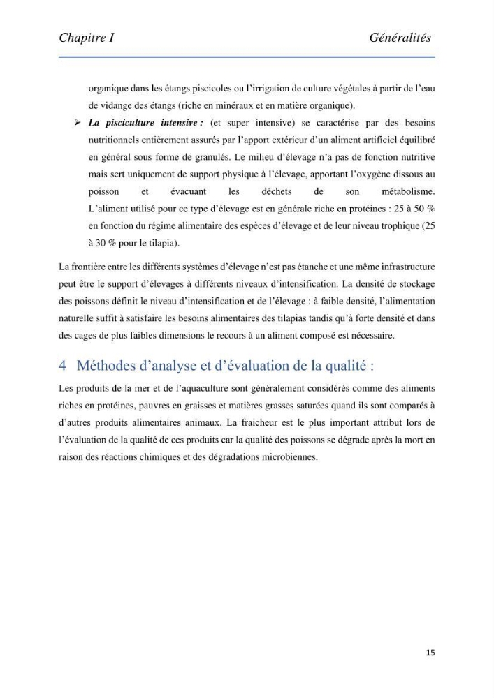 Evaluation de la qualité Organoleptique, Hygiénique et Nutritionnelle du Tilapia (Oreochromis sp.) de deux fermes aquacoles.