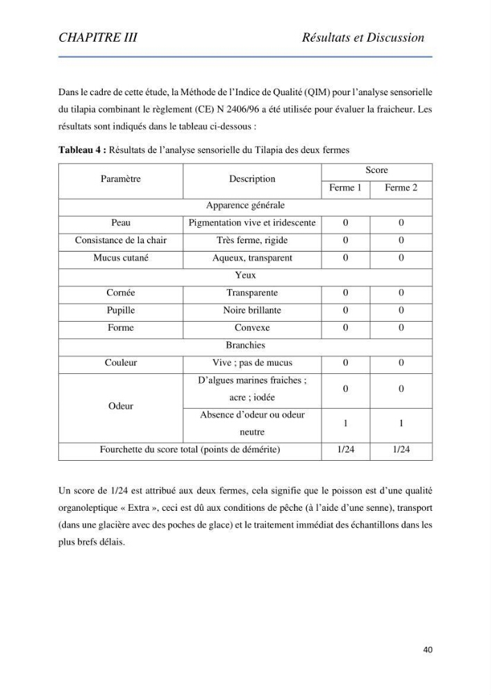 Evaluation de la qualité Organoleptique, Hygiénique et Nutritionnelle du Tilapia (Oreochromis sp.) de deux fermes aquacoles.