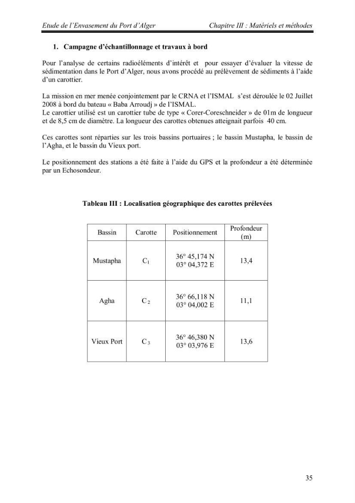 Etude de l\'envasement du port d\'Alger au moyen du Cs-137