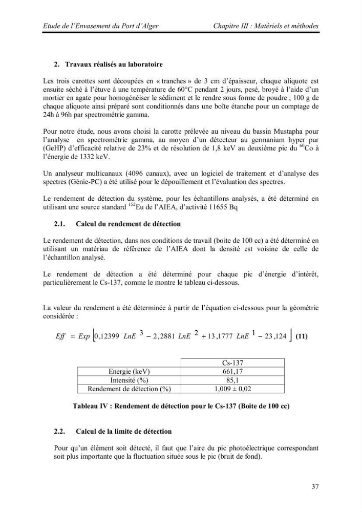 Etude de l\'envasement du port d\'Alger au moyen du Cs-137