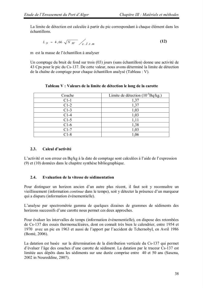 Etude de l\'envasement du port d\'Alger au moyen du Cs-137