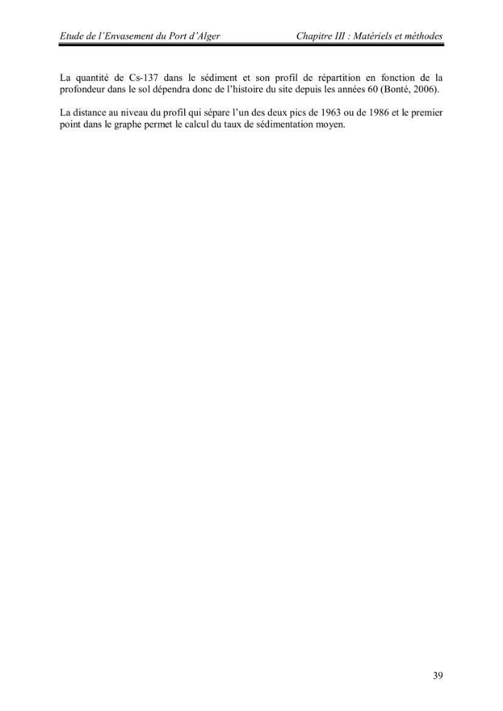 Etude de l\'envasement du port d\'Alger au moyen du Cs-137