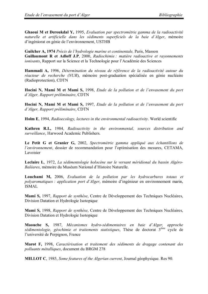 Etude de l\'envasement du port d\'Alger au moyen du Cs-137