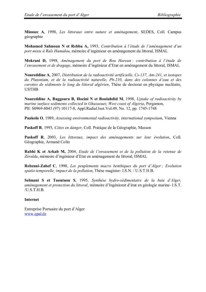 Etude de l\'envasement du port d\'Alger au moyen du Cs-137