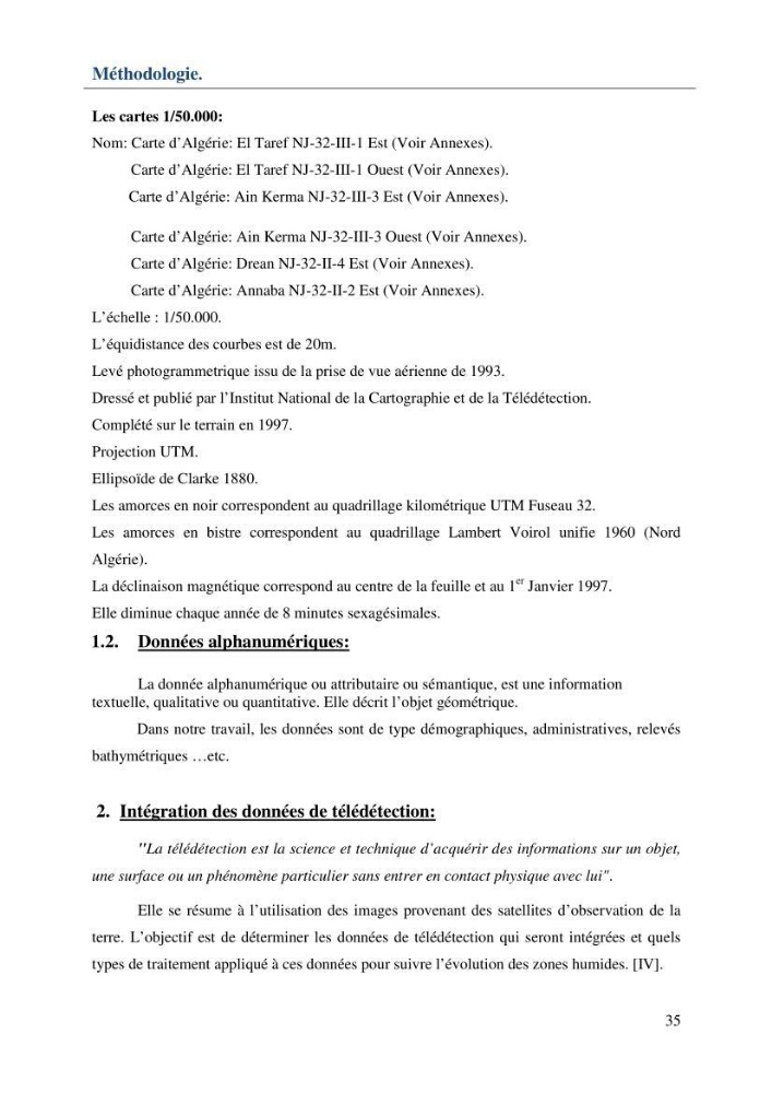 Mise en place d\'une base de données (SIG) sur les zones humides de la wilaya d\' EL Taref