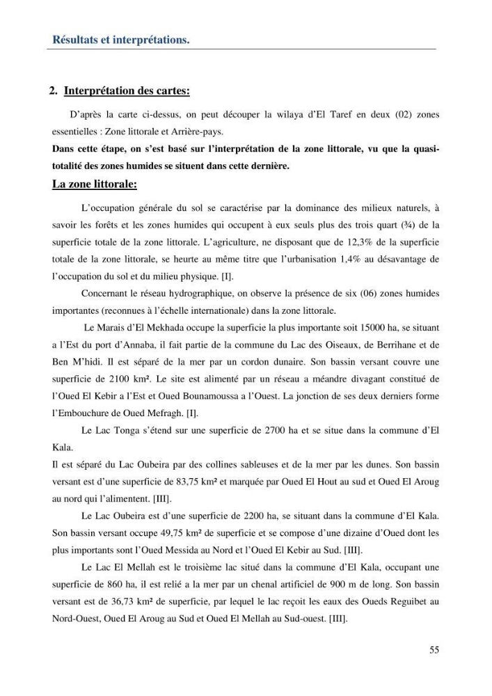 Mise en place d\'une base de données (SIG) sur les zones humides de la wilaya d\' EL Taref