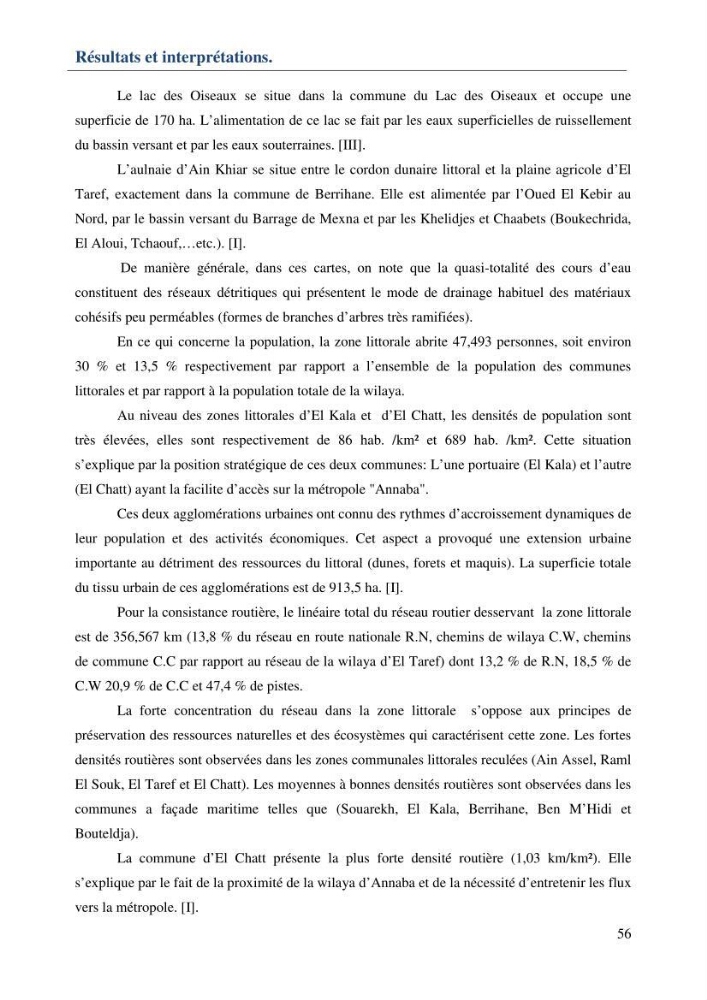 Mise en place d\'une base de données (SIG) sur les zones humides de la wilaya d\' EL Taref