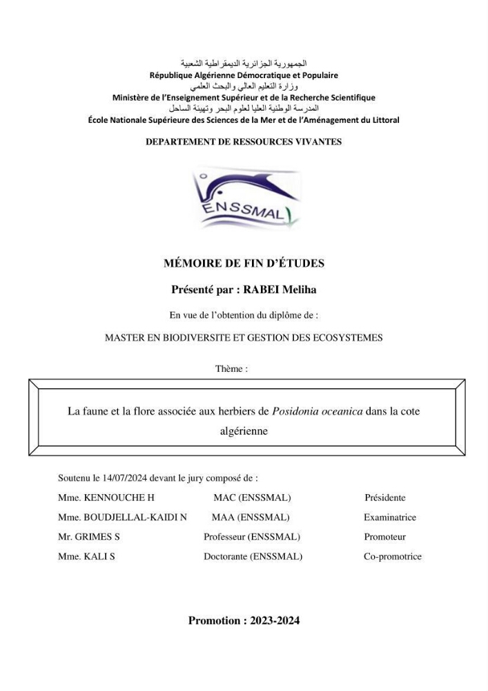 La faune et la flore associée aux herbiers de Posidonia oceanica dans la côte Algérienne