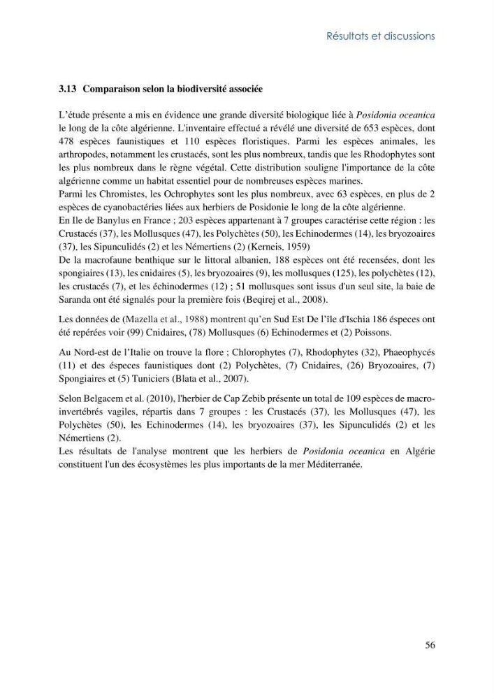 La faune et la flore associée aux herbiers de Posidonia oceanica dans la côte Algérienne