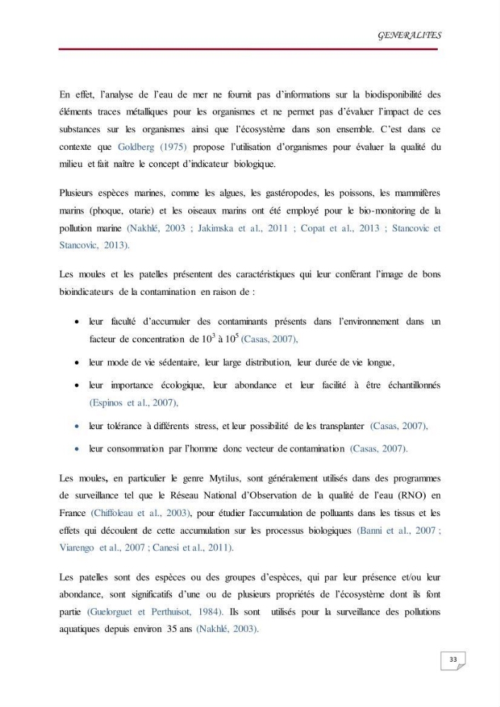 Evaluation des teneurs en métaux lourds dans l\'environnement marin du littoral Algérois chez Patella sp et les moules: