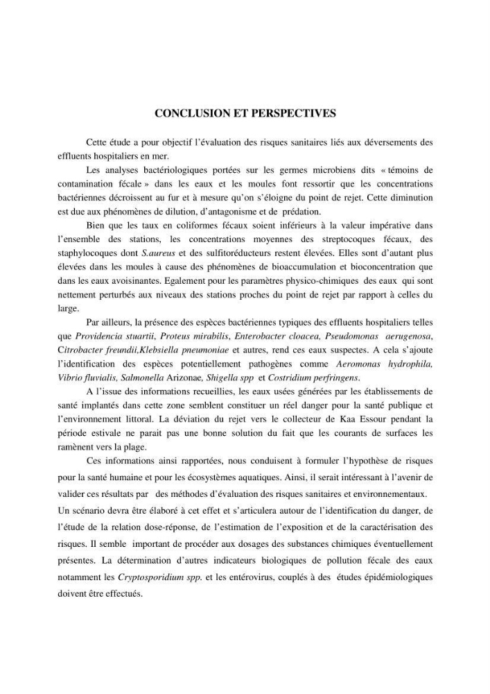 Evaluation des risques sanitaires liés aux déversements des effluents hospitaliers en mer