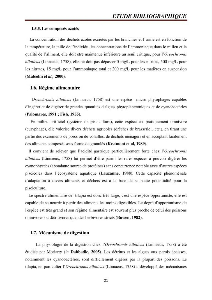 Etude comparative de deux types d\'aliment pour l\'élevage du Tilapia du Nil ( Oreochromis niloticus):