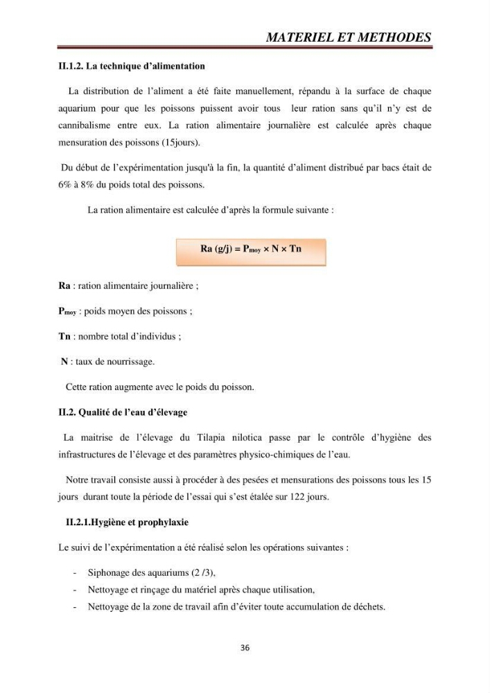 Etude comparative de deux types d\'aliment pour l\'élevage du Tilapia du Nil ( Oreochromis niloticus):