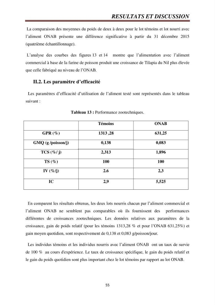 Etude comparative de deux types d\'aliment pour l\'élevage du Tilapia du Nil ( Oreochromis niloticus):