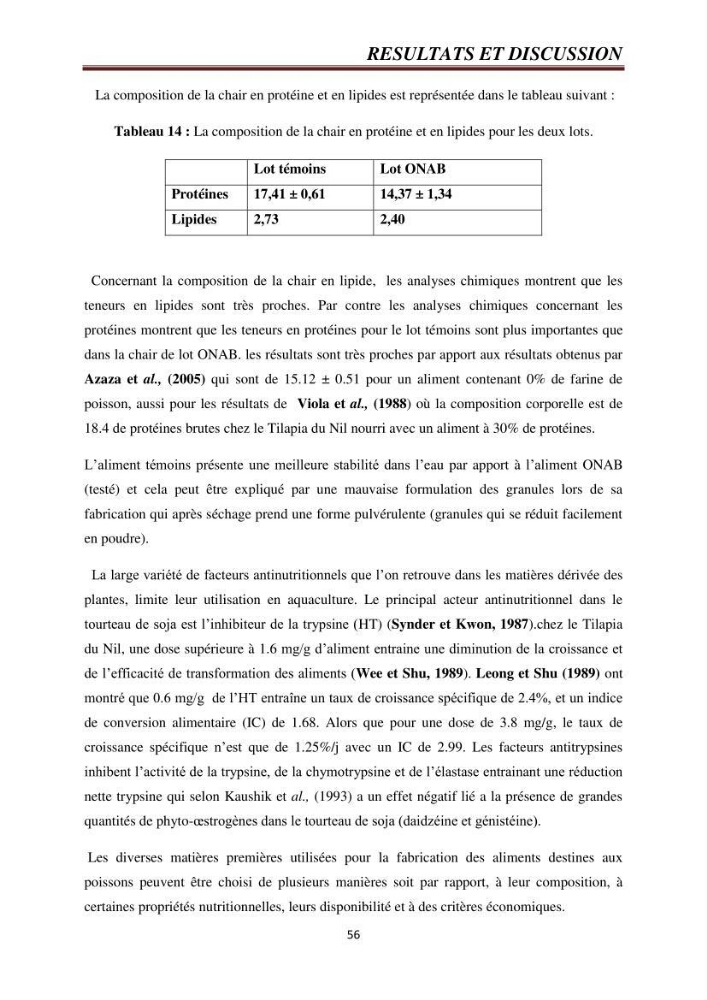 Etude comparative de deux types d\'aliment pour l\'élevage du Tilapia du Nil ( Oreochromis niloticus):