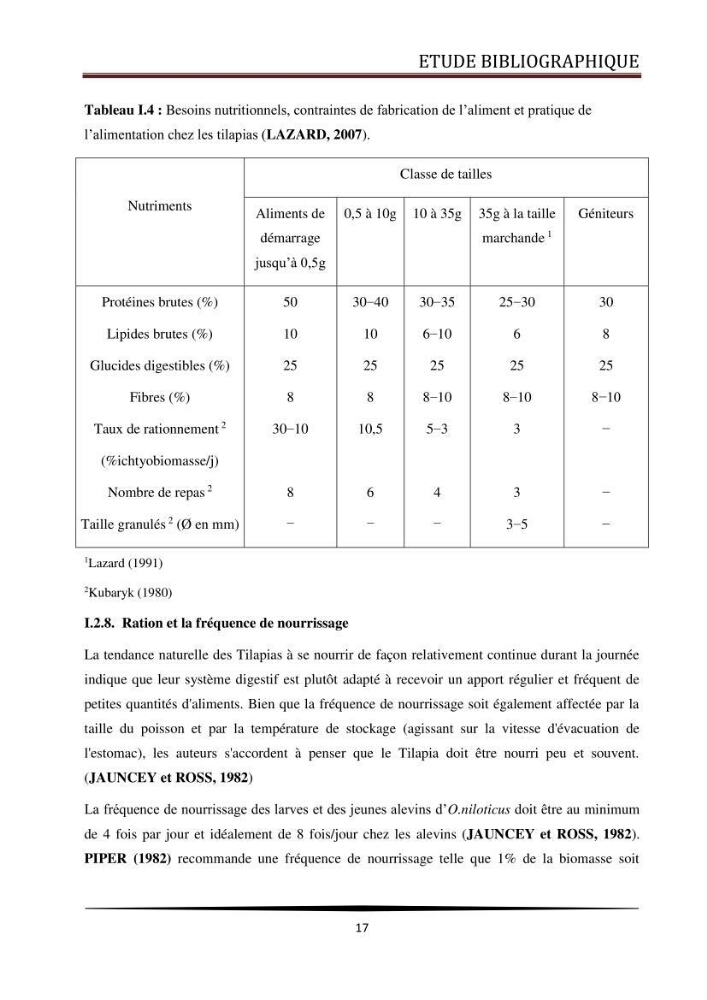 Valorisation de la culture des vers de farine dans l\'alimentation du Tilapia du Nil Oreochromis niloticus (Linnaeus, 1758°