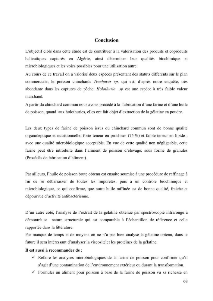 Contribution à l\'étude de la valorisation des coproduits des éspèces halieutique de la pêcherie algérienne:
