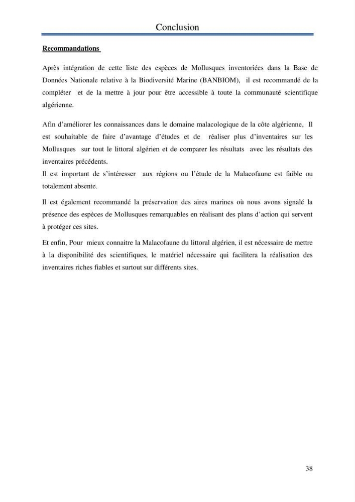 Inventaire des mollusques de la côte Algérienne