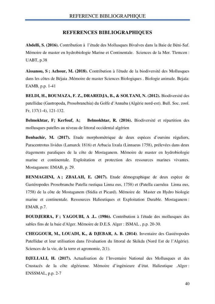 Inventaire des mollusques de la côte Algérienne