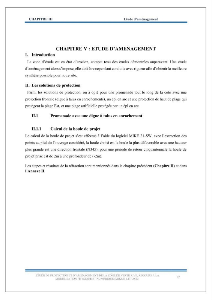 Etude de protection et d\'aménagement de la zone de Verte Rive-Bordj El Kiffan