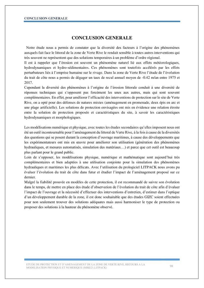 Etude de protection et d\'aménagement de la zone de Verte Rive-Bordj El Kiffan