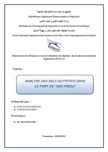 Analyse des sels nuritifs dans le port de Sidi-Fredj Analyse des sels nuritifs dans le port de Sidi-Fredj