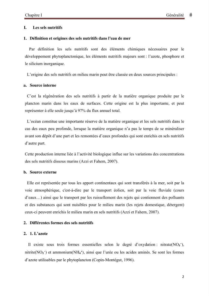 Analyse des sels nuritifs dans le port de Sidi-Fredj