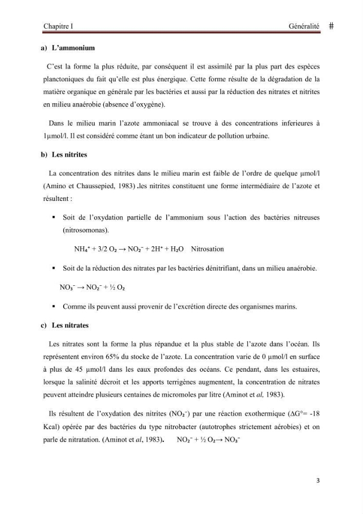 Analyse des sels nuritifs dans le port de Sidi-Fredj