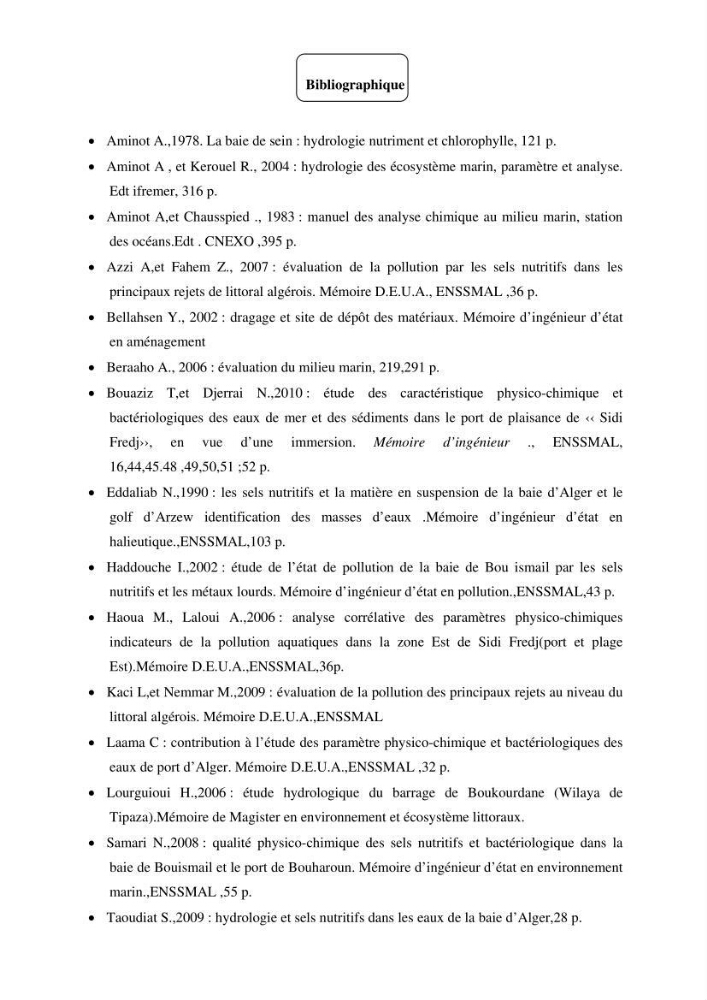 Analyse des sels nuritifs dans le port de Sidi-Fredj