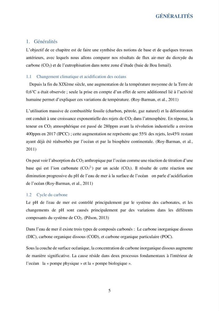 Contribution à l’étude du cycle annuel des flux air-mer en CO2 et à l’évaluation de l’état d’eutrophisation de la baie de Bou Ismail