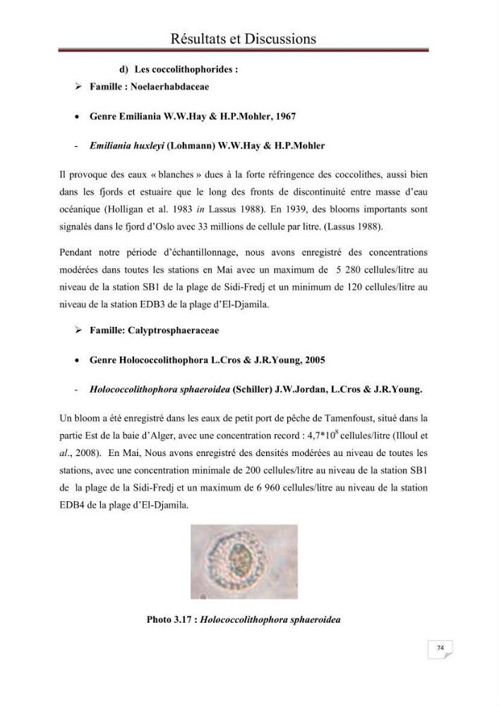 Contribution à l\'étude du phytoplancton nocif dans des zones confinées de la région d\'Alger( port et plage d\'Eldjamila,port et plage de Sidi fredj