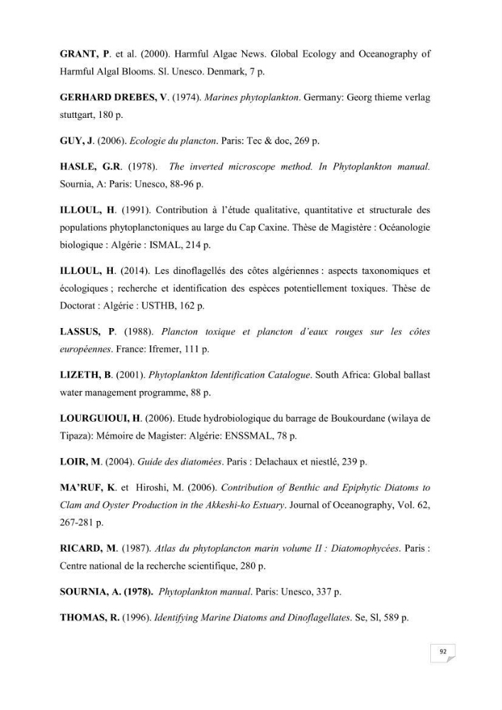 Contribution à l\'étude du phytoplancton nocif dans des zones confinées de la région d\'Alger( port et plage d\'Eldjamila,port et plage de Sidi fredj