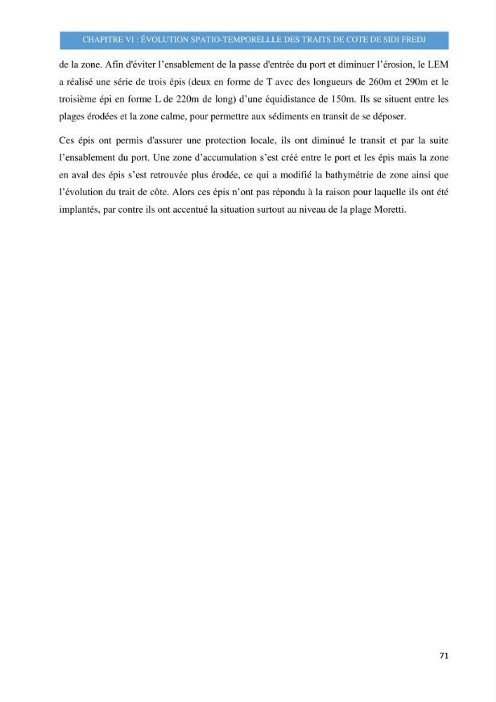 Evolution morphodynamique de la plage de Sidi-Fredj: modelisation hydrodynamique et cinématique du trait de côte