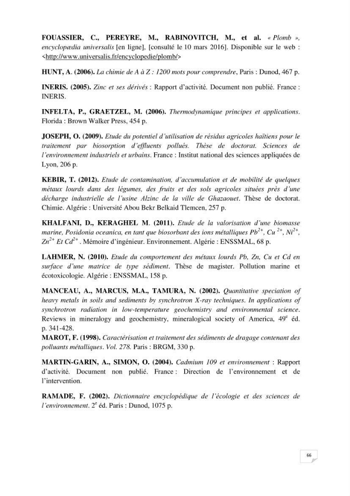 Etude de la biosorption des éléments traces métaliques (Pb2+,Cd2+,et Zn2+) sur une biomasse marine