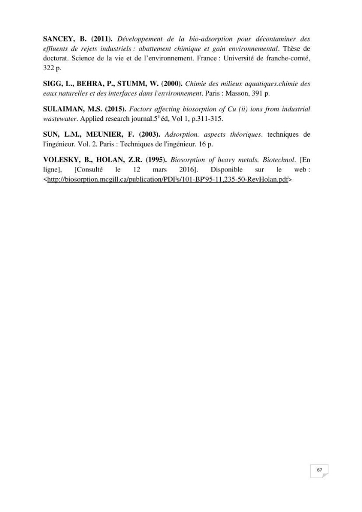 Etude de la biosorption des éléments traces métaliques (Pb2+,Cd2+,et Zn2+) sur une biomasse marine