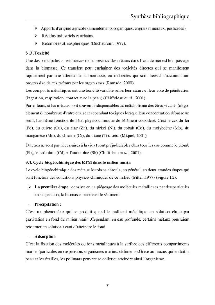 Etude de la bioaccumulation des métaux traces par trois poissons démersaux dans le golfe de Ghazaouet: