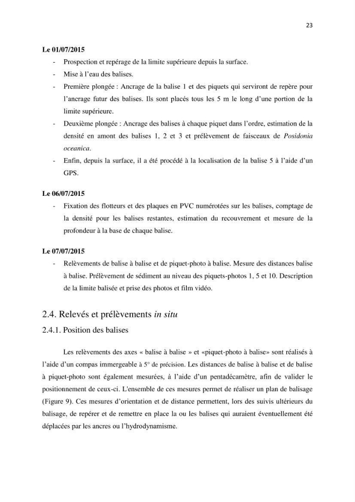 La mise en place d\'un réseau de surveillance de l\'herbier à posidonia oceanica de Boui-Ismail