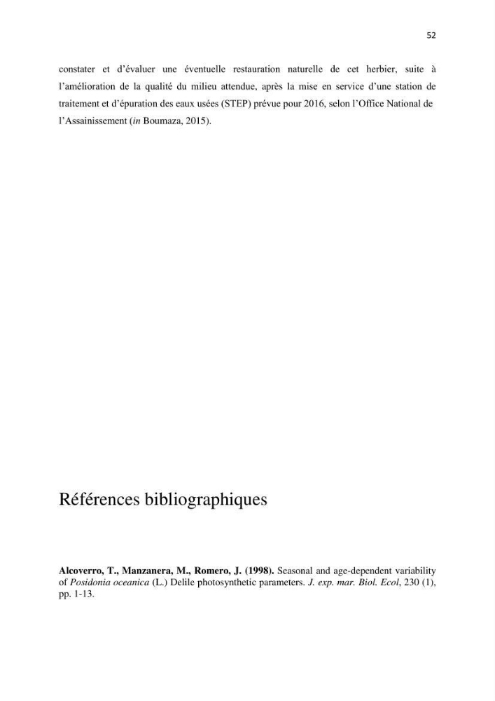 La mise en place d\'un réseau de surveillance de l\'herbier à posidonia oceanica de Boui-Ismail