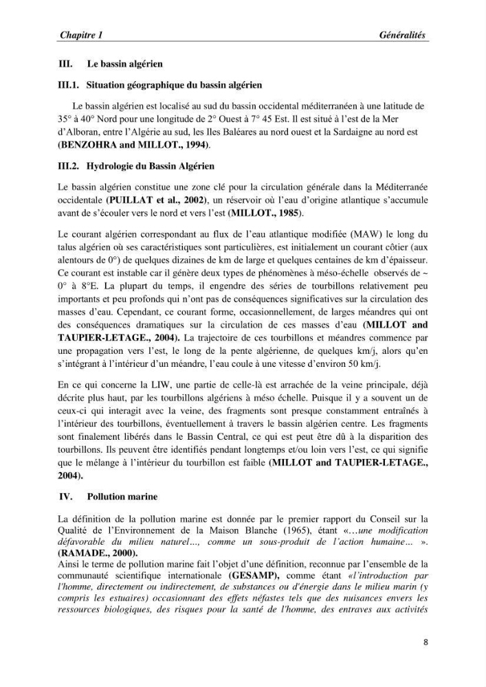 Les paramètres physico-chimiques et les sels nutritifs dans la baie d\'Alger
