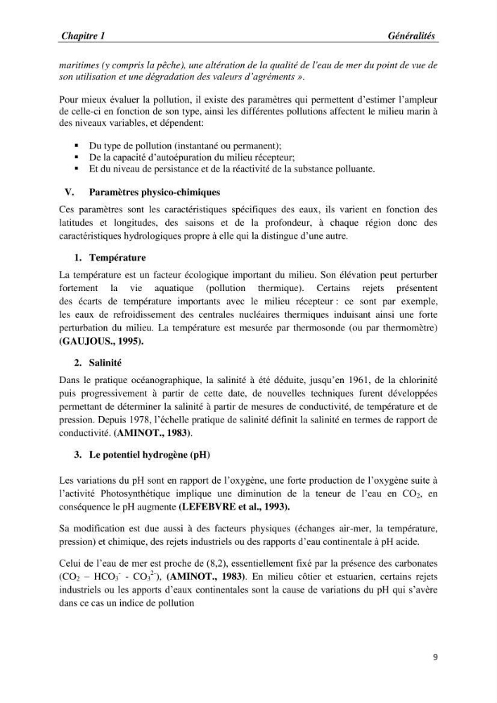 Les paramètres physico-chimiques et les sels nutritifs dans la baie d\'Alger