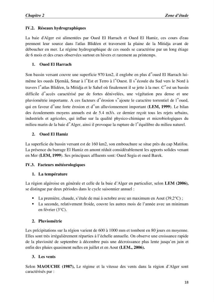 Les paramètres physico-chimiques et les sels nutritifs dans la baie d\'Alger