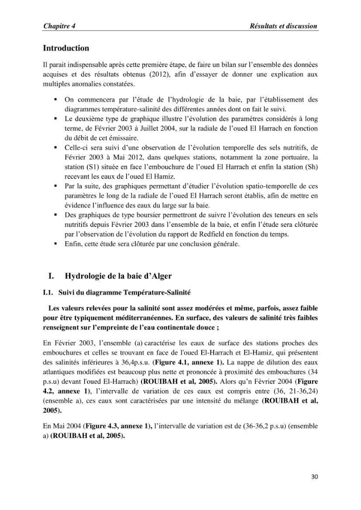 Les paramètres physico-chimiques et les sels nutritifs dans la baie d\'Alger