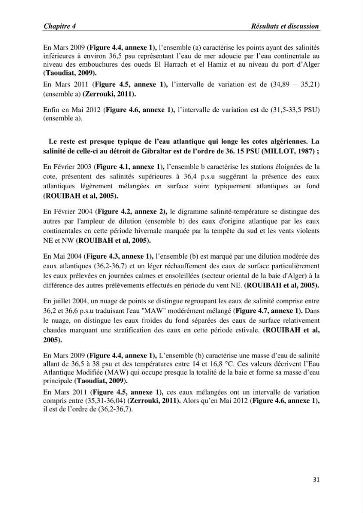 Les paramètres physico-chimiques et les sels nutritifs dans la baie d\'Alger