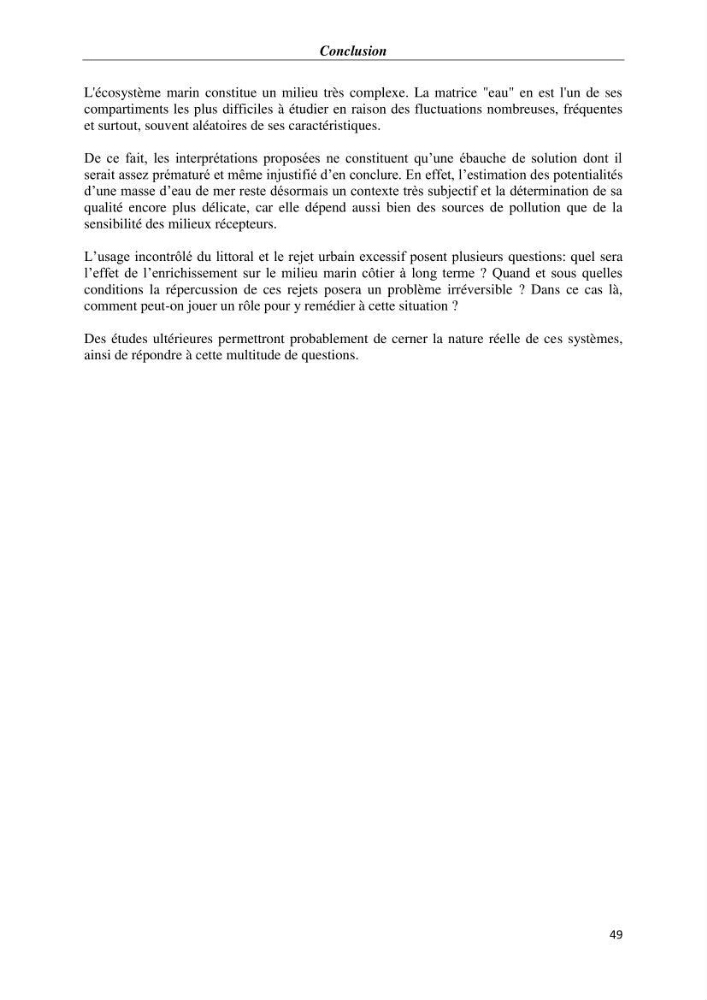 Les paramètres physico-chimiques et les sels nutritifs dans la baie d\'Alger