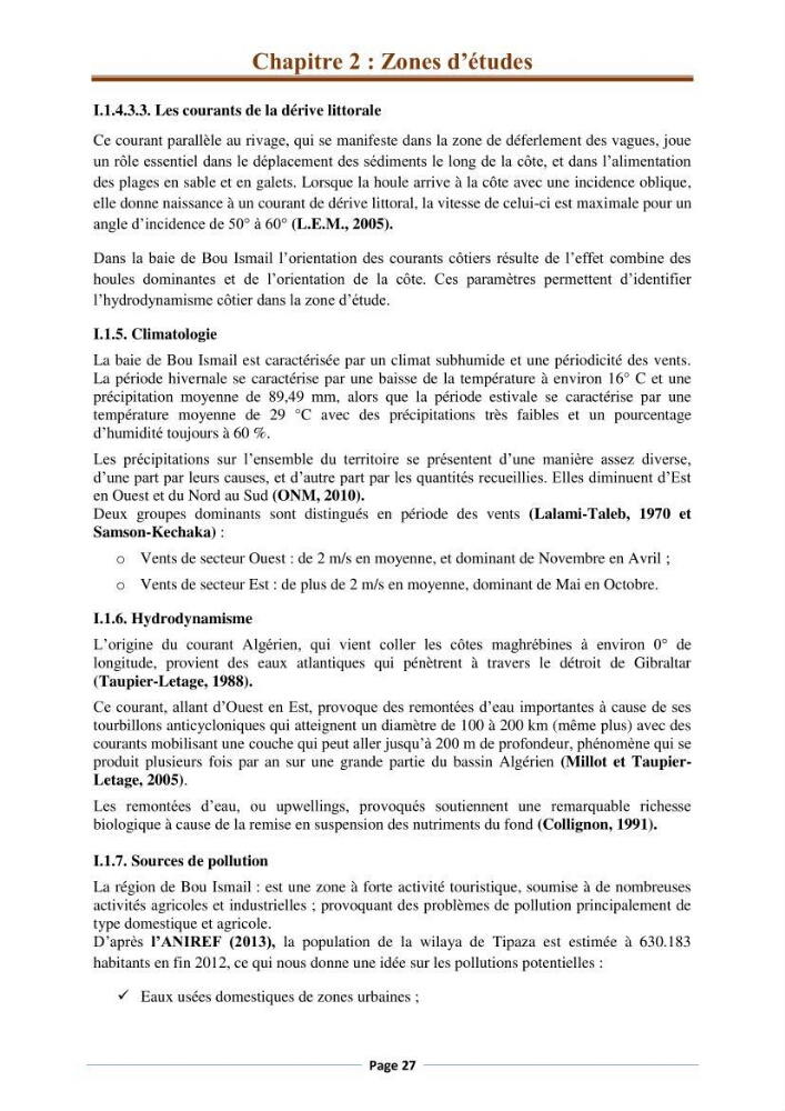 Suivi des paramètres physico-chimiques et des sels nutritifs dans la côte Algéroise