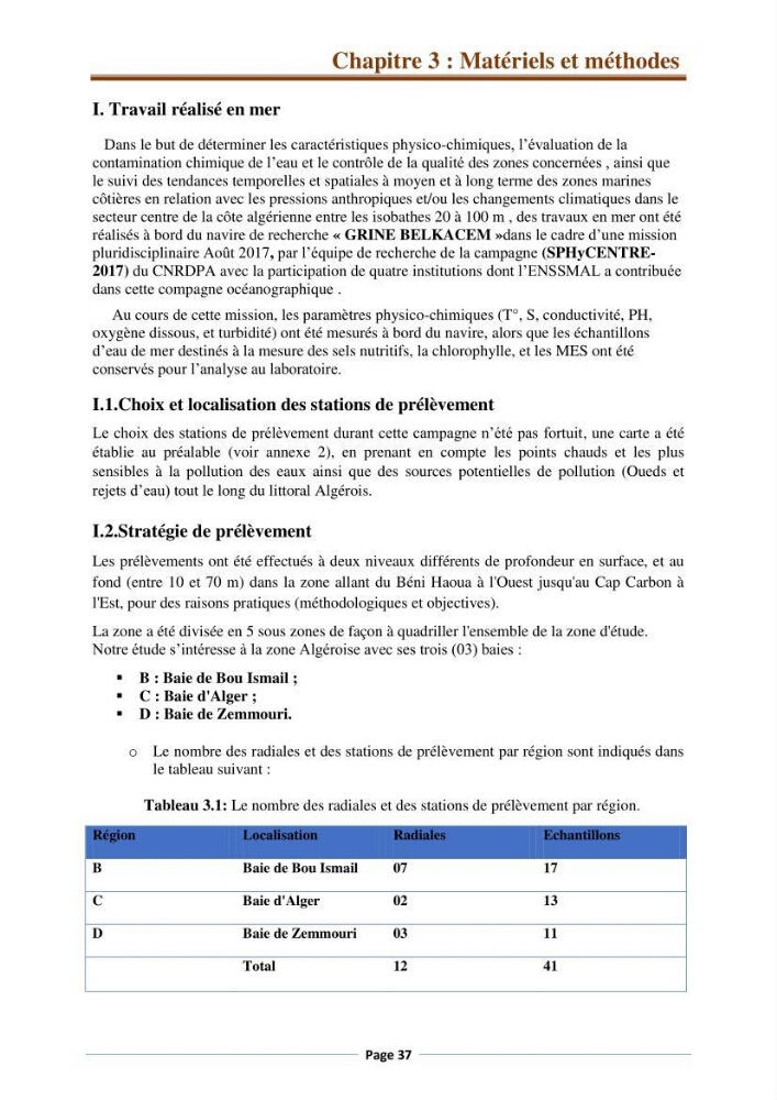 Suivi des paramètres physico-chimiques et des sels nutritifs dans la côte Algéroise