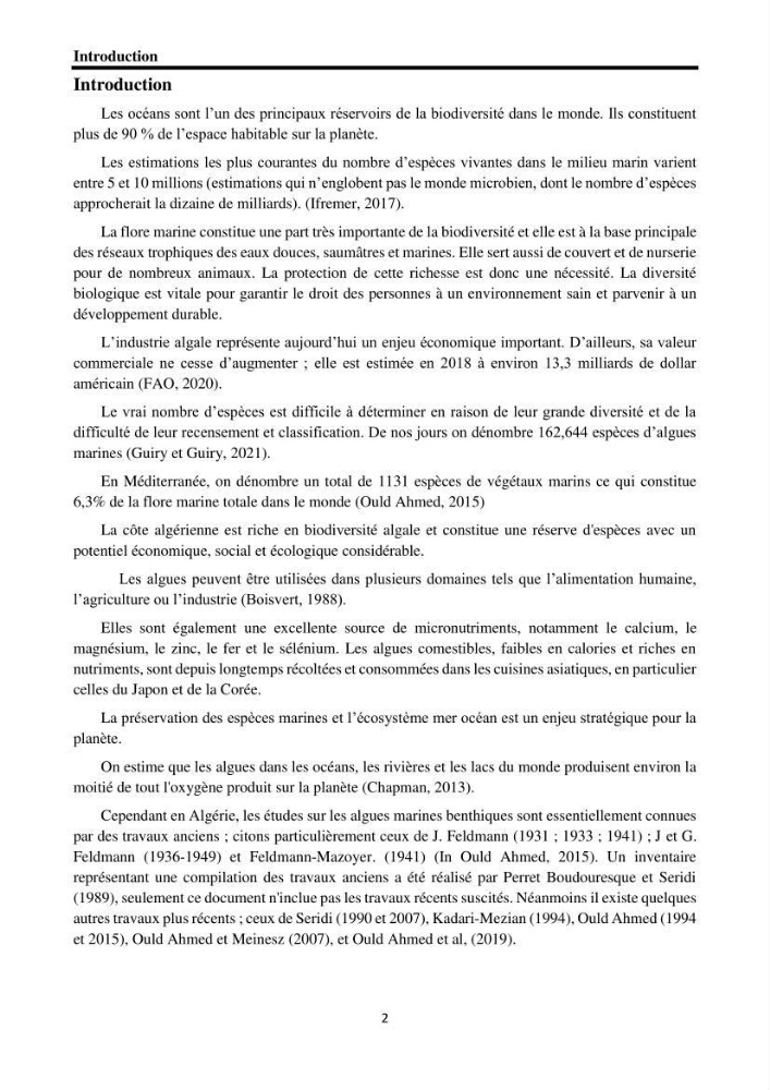 Biodiversité de la flore marine benthique de la region d\'El Djamila taxonomie et ecologie